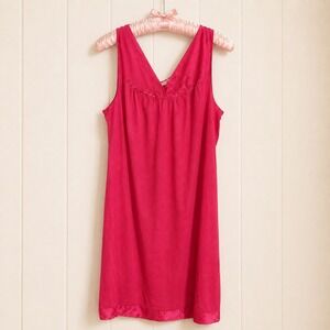 Vintage Vanity Fair Hot Pink Nylon Nightgown Women's Large USA Lace